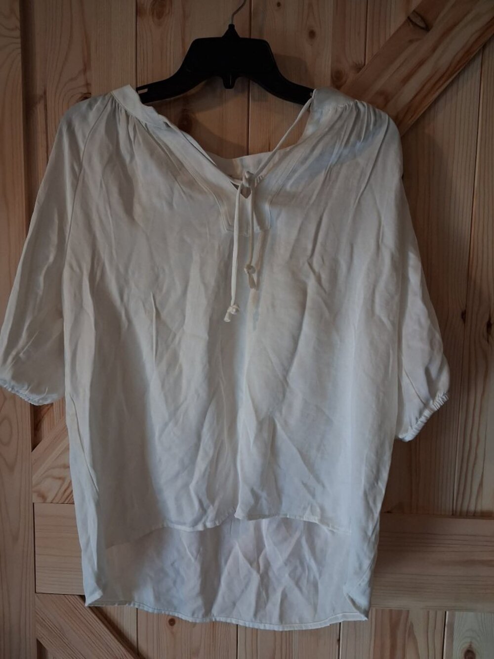 Elie Tahari Ivory Blouse Medium Tie Neck Short Sleeve Lightweight Top